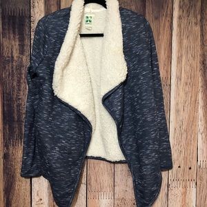 Fuzzy Open Cardigan Sherpa Lined Green Tea